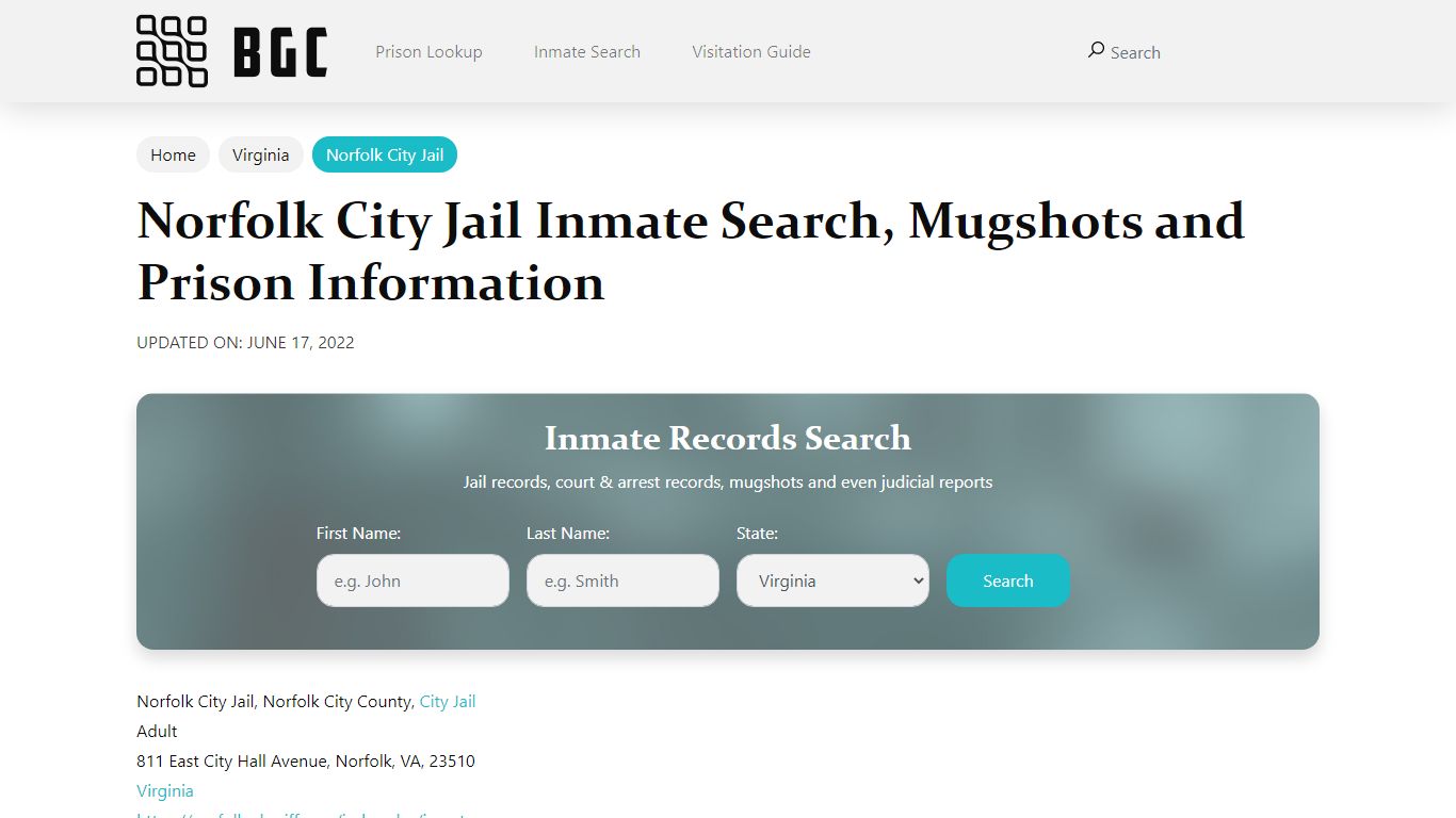 Norfolk City Jail Inmate Search, Mugshots, Visitation, Phone no ...